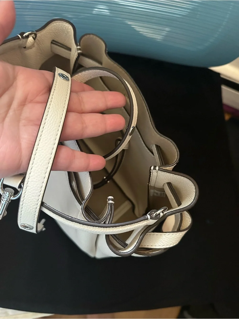 Tory Burch Ivory Pebbled Leather Crossbody with Silver Logo